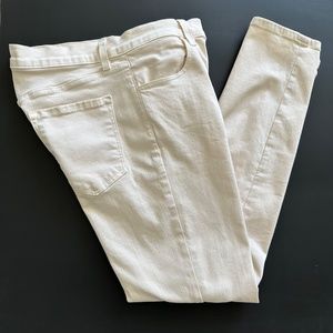 J Brand Alana High Rise Cropped Jeans in Macadamia (pale yellow)